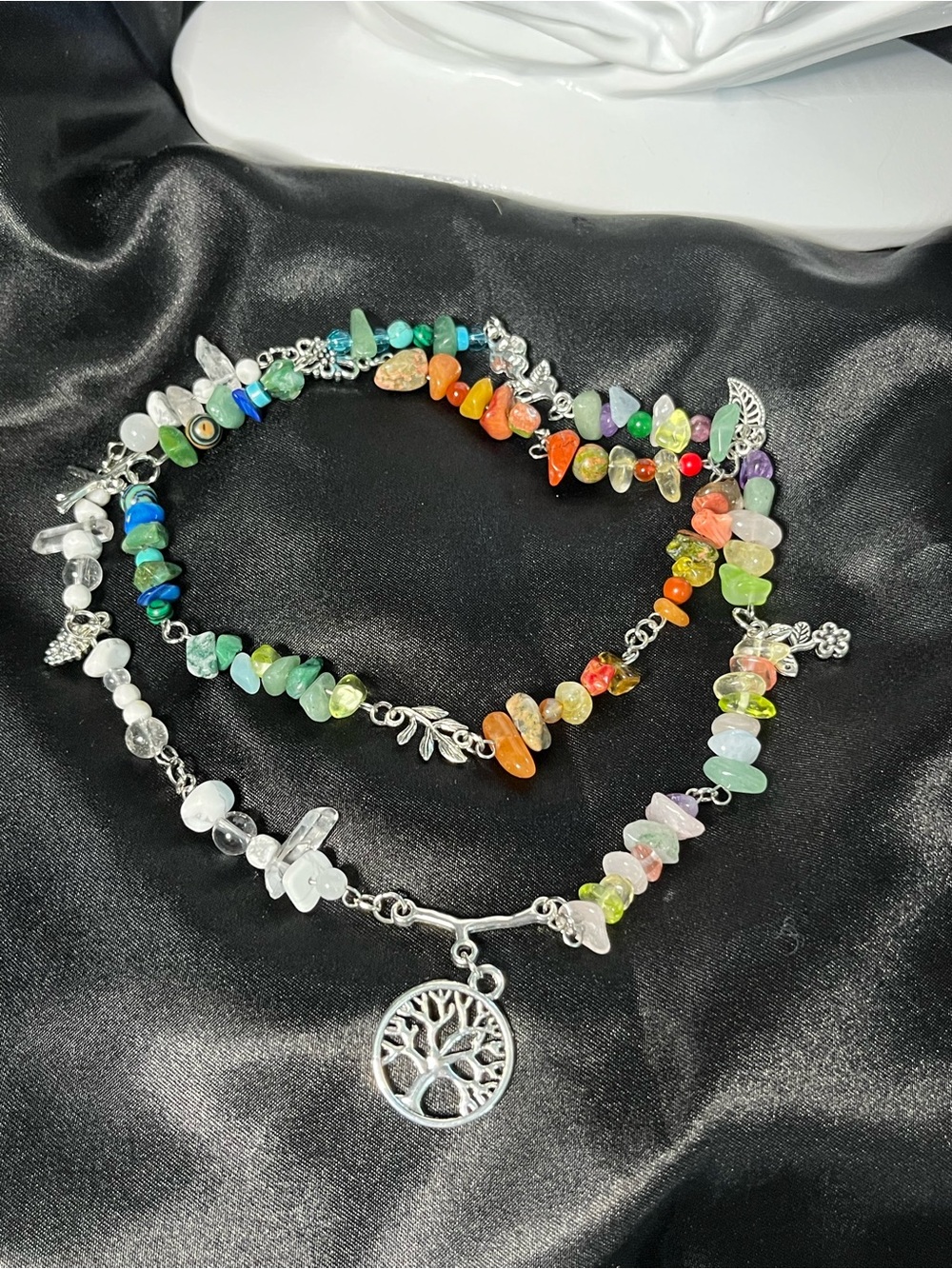 Multicolor Bead & Tree of Life Charm Women’s Necklace
